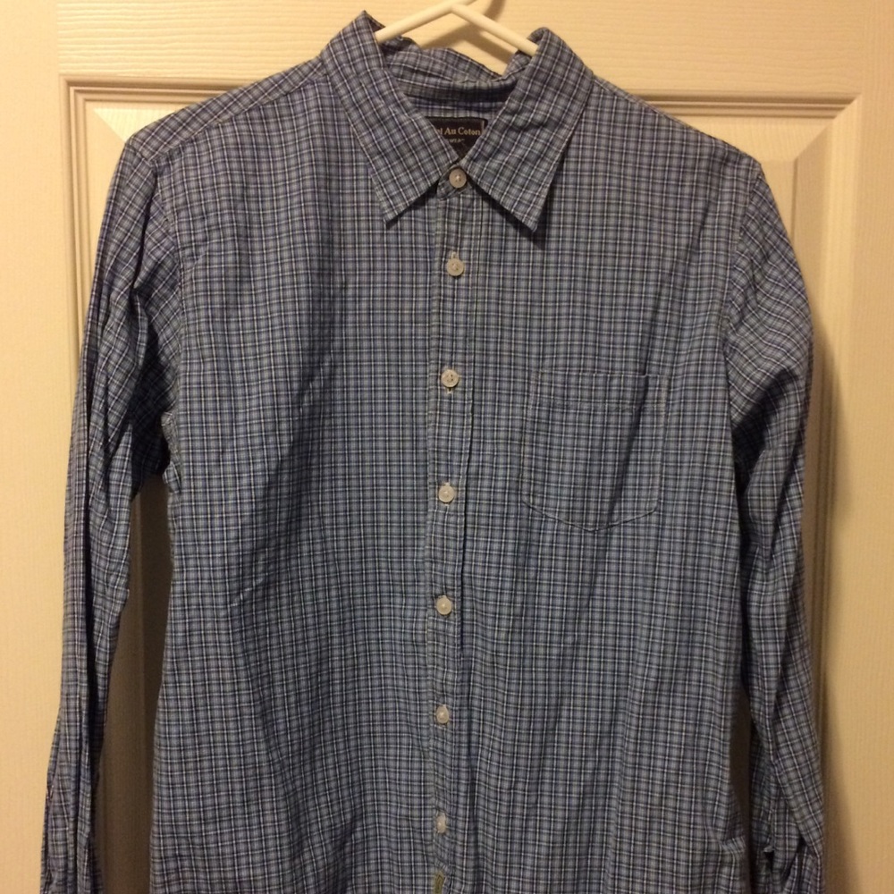 Women’s Dress Shirt Medium 100% Cotton Blue Plaid